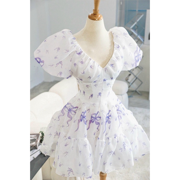 ĐẦM VOAN HOA TAY BÈO CỔ V THẮT EO DÁNG XÒE CÓ LÀM ANH SAY ĐẮM UP