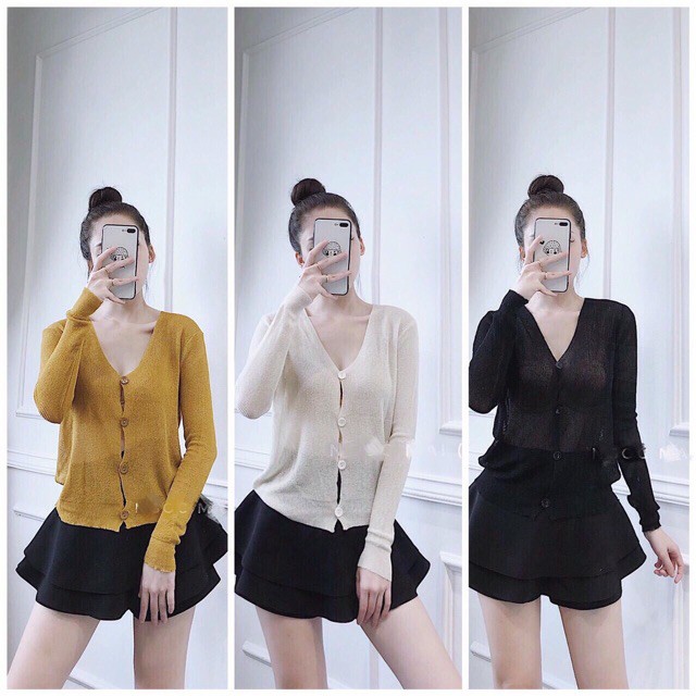 Áo cardigan ngắn cổ chữ V màu sắc trẻ trung thời Áo khoác cadigan mỏng cài cúc cổ v nhiều màu-Áo Cardigan TRƠN NHIỀU MÀU