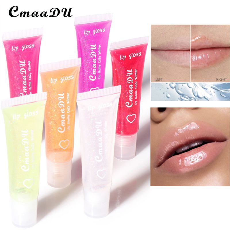 CmaaDu Moisturizing Plumping Clear Lip Gloss Big Lip Jelly Lip Matte Winter Cozy Lip Glossy Vitamin E Mineral Oil