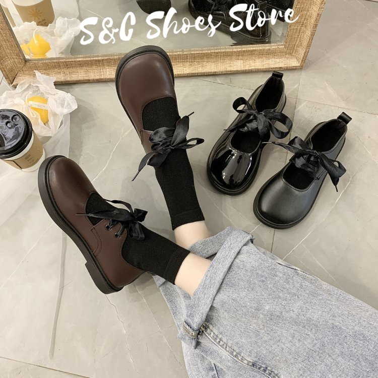 Tăng giá sau 100 đôi！！ Giày Mary Jane Da Cao 2CM Thắt Nơ Chất Lượng Cao Cho Nữ