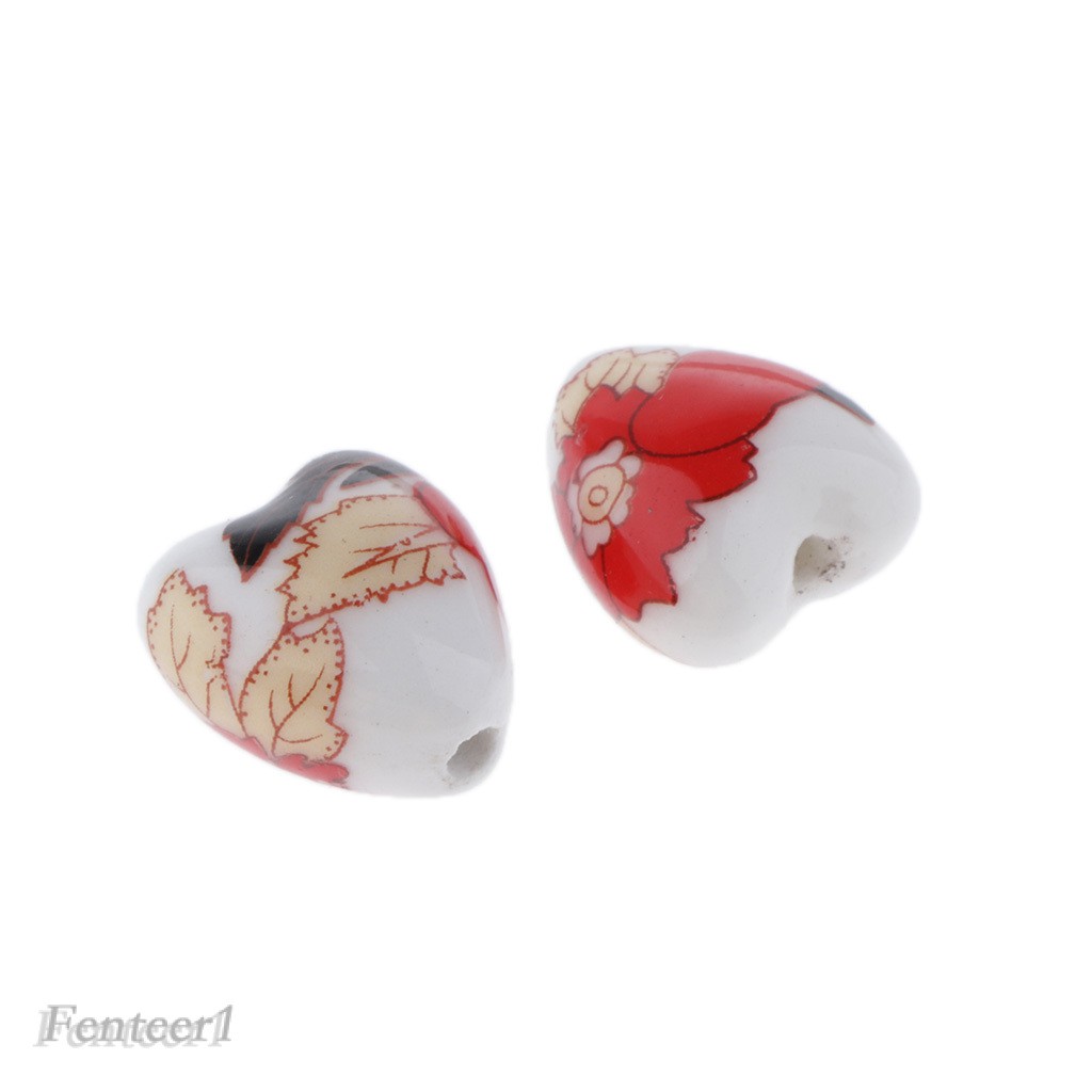 1 [Fenteer1] Set 20 Hạt Xỏ Lỗ Tròn Bằng Sứ Họa Tiết Hoa Tự Làm Trang Sức