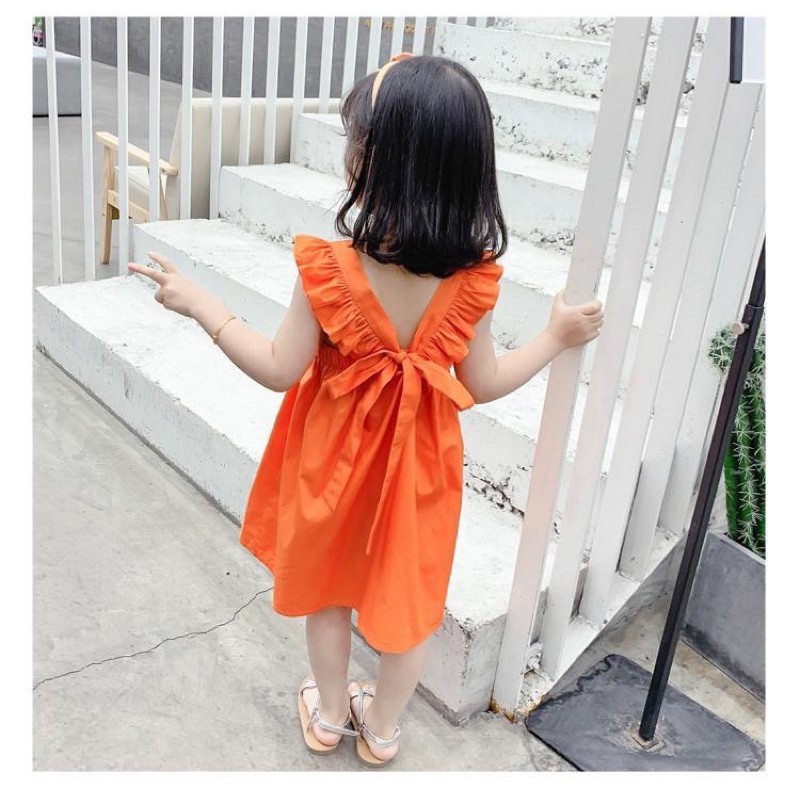SET VÁY CAM THÔ ĐŨI TAY CÁNH TIÊN BUỘC NƠ SAU CHO BÉ GÁI