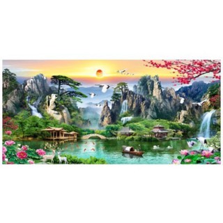 Tranh thêu chữ thập phong cảnh thiên nhiên Sơn Thuỷ Hữu Tình 3D LV3323 LV3324 Chưa thêu