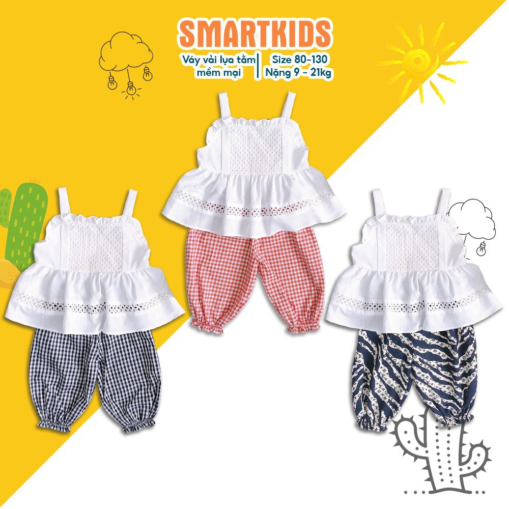 Bộ quần áo bé gái siêu xinh, Áo hai dây phối ren kết hợp quần lửng họa tiết Smartkids TE3023 / TE3024 / TE3025