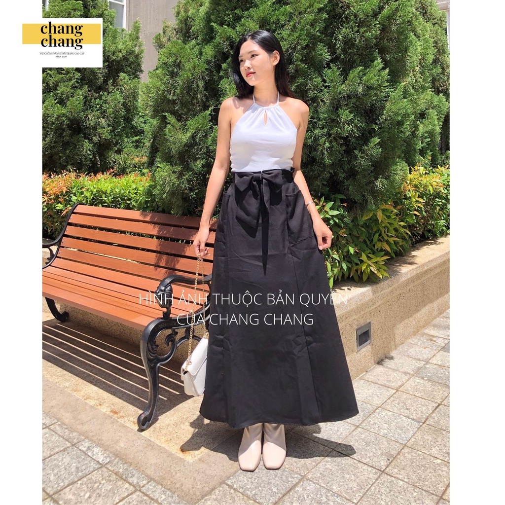 Váy Chống Nắng Thời Trang CHANG CHANG, Quây Che Nắng Vải Quần Tây Cao Cấp | Váy Đen Nơ