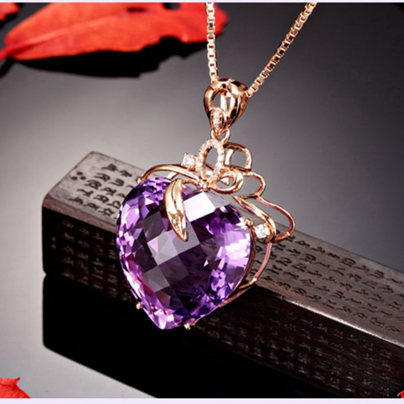 Vòng cổ Mặt Trái Tim Đính Đá Thạch Anh Tím 18K Sang Trọng