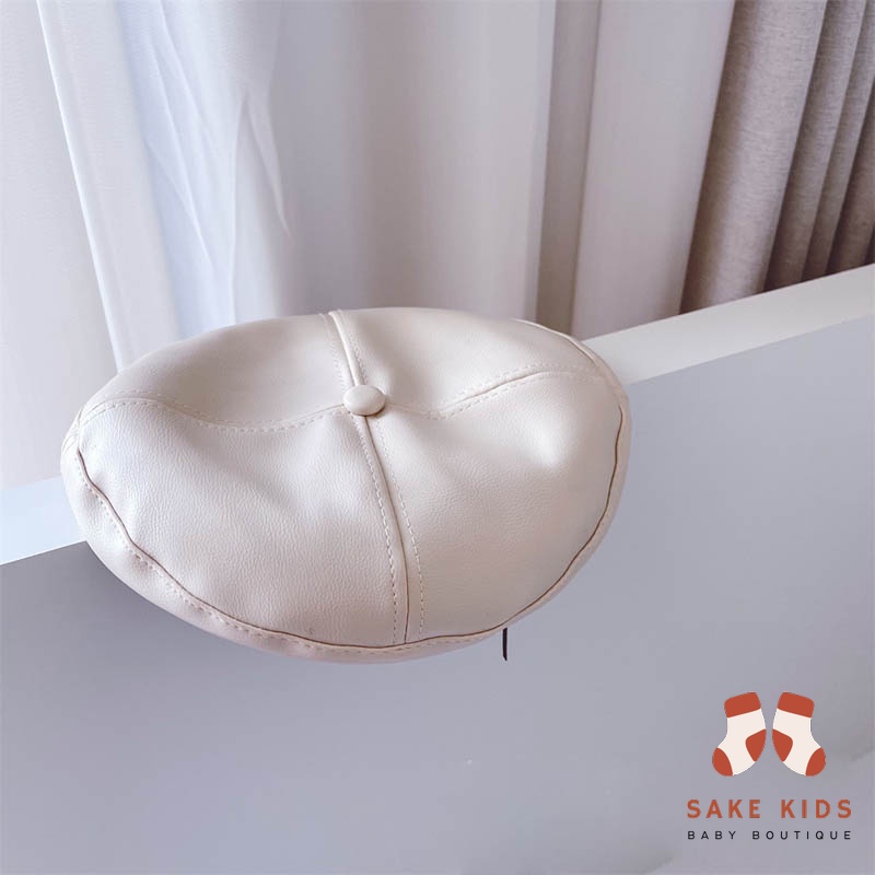 Mũ nồi bé trai bé gái - Mũ nồi beret chât da PU màu trơn có dây rút dễ thương cho bé từ 4-16 tuổi mới nhất MN02