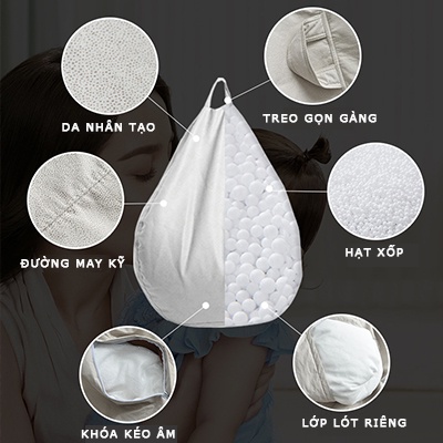 Ghế lười hạt xốp, ghế đọc sách thư giãn da nhân tạo Miny Lazy Home MN003