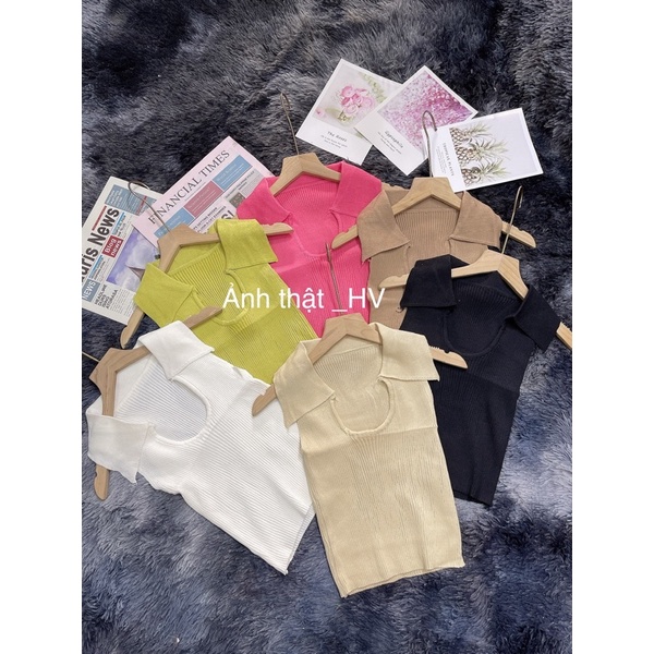 Áo len tăm cổ bẻ u sát nách