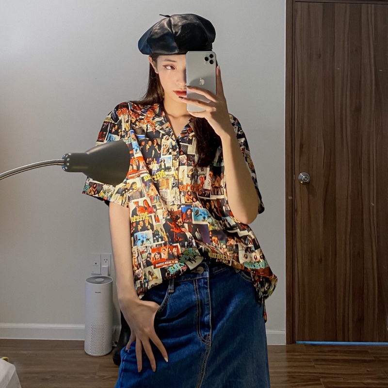 Áo sơ mi cổ vét in hình cổ điển