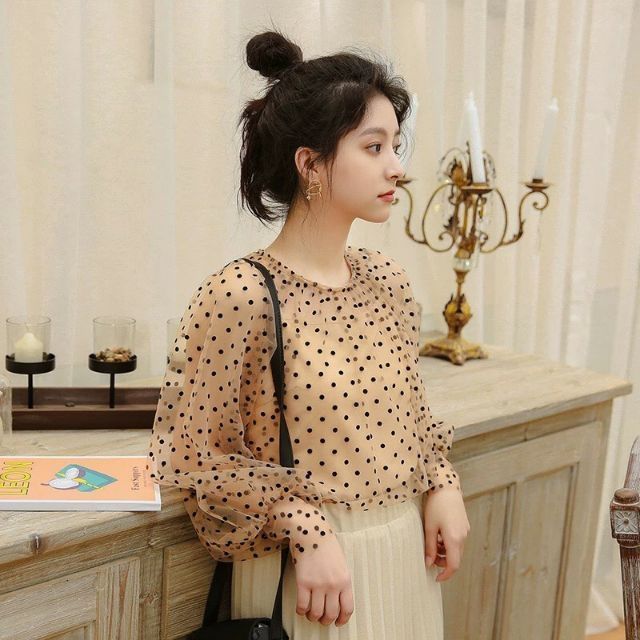 Sơ mi oriana chấm bi màu nâu tây