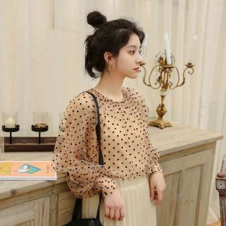 Sơ mi oriana chấm bi màu nâu tây