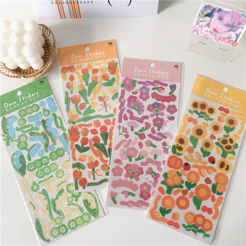 Sticker Hologram Toploader Decor Confetti FLOWERS RIBBON Hình Dán Ruy Băng Trang Trí Sổ Polaroid BTS Blackpink