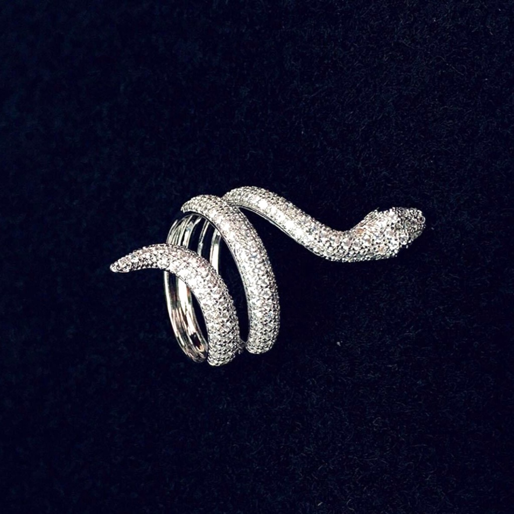 Nhẫn hình rắn chất liệu bạc ta cho nữ, Nhẫn bạc kiểu hở free size phong cách độc lạ cá tính