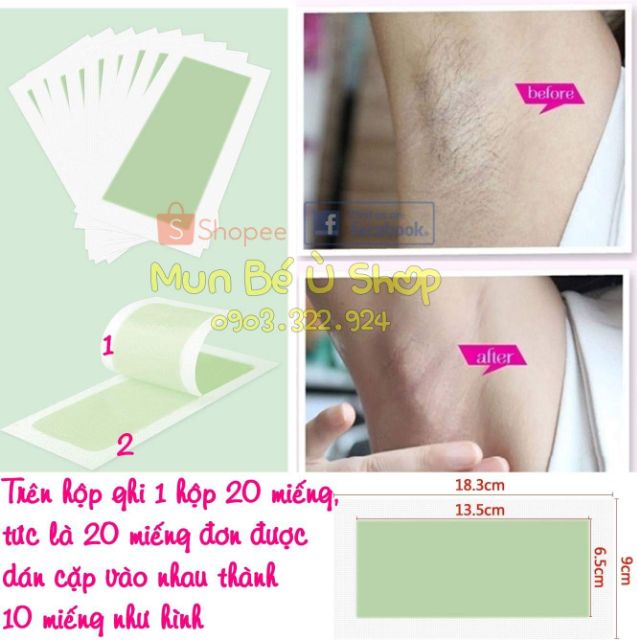 HỘP 20 Miếng Dán Wax Lông Timoom Hair Removal Hàng Nội Địa Trung Miếng dán sáp tẩy lông