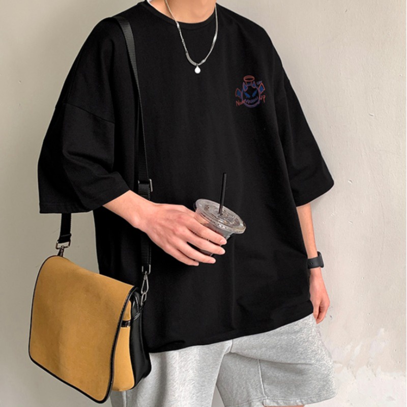 Áo Thun Tay Ngắn Dáng Rộng In Hình Quỷ Nhỏ Sau Lưng 3 Màu Thời Trang Mùa Hè Cho Nam