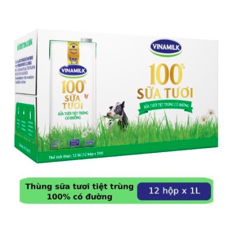 Thùng 12 hộp 1 LÍT Sữa tươi tiệt trùng Vinamilk (1L x 12H)