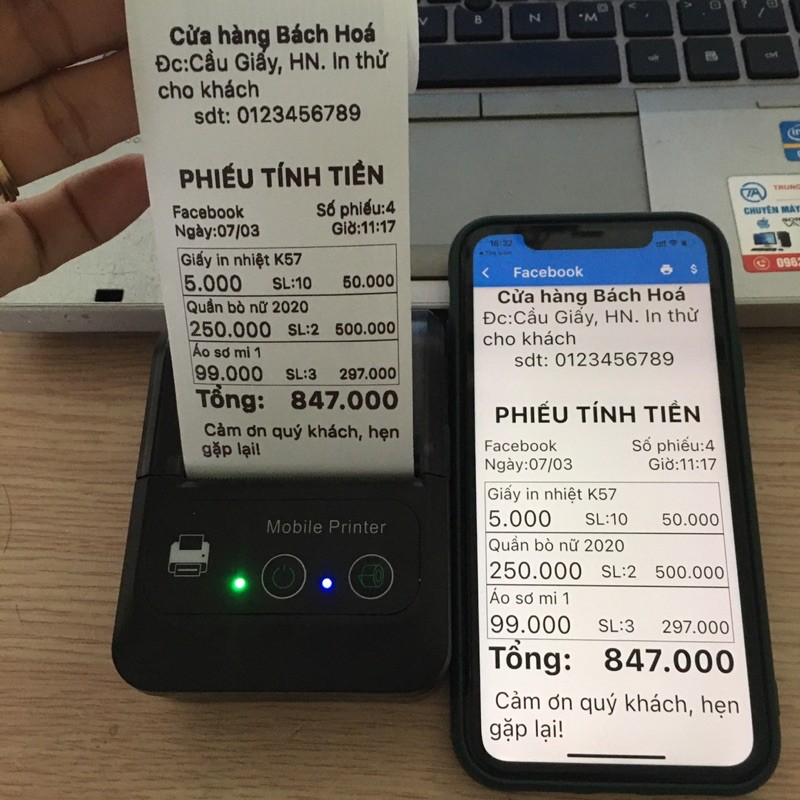 HHS Máy in hoá đơn Mobile Printer Aibecy - Máy in nhiệt bluetooth