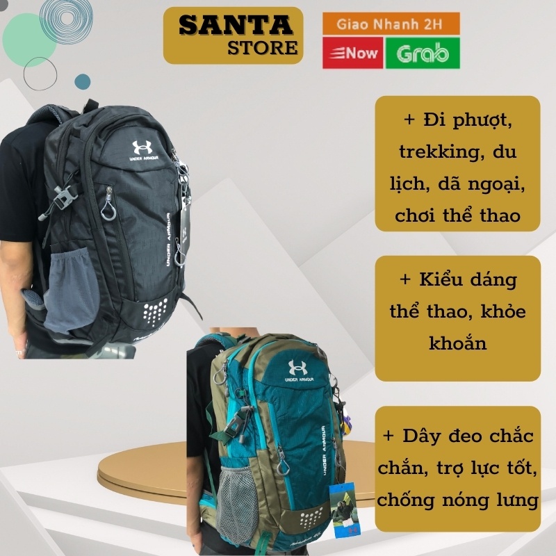 Balo nam thời trang UA40L cao cấp vải chống nước đi du lịch dã ngoại trekking kiểu dáng thể thao SANTA STORE nhiều ngăn