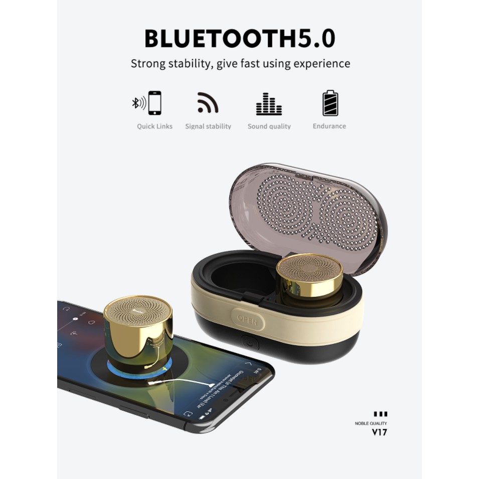 Loa đôi mini Bluetooth 5.0 ONEDER V17 kết nối 2 loa cùng lúc âm thanh hay nhỏ gọn tiện lợi du lịch học sinh sinh viên