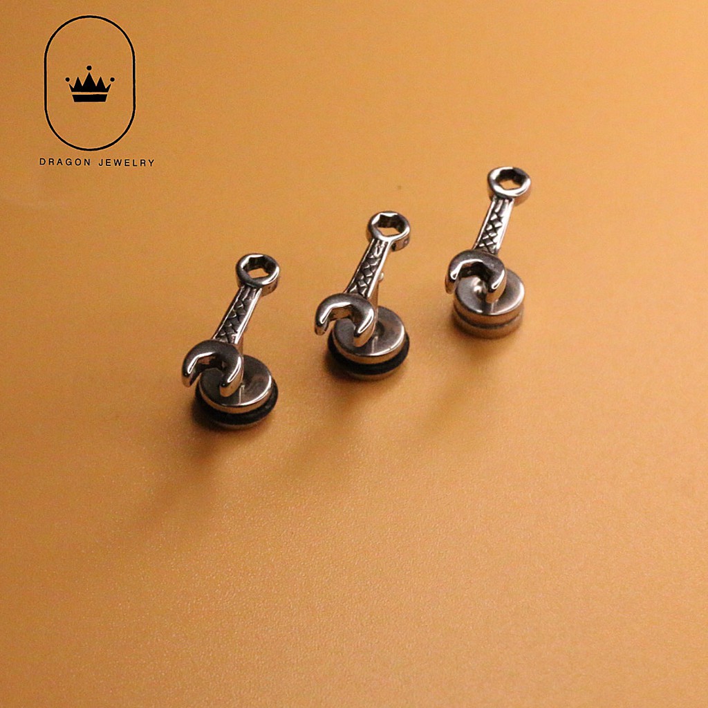 Khuyên tai nam nữ đẹp khuyên xỏ siêu chất hình clê Clé Earring phụ kiện nam giới mã E28B