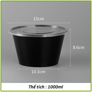 50 hộp nhựa tròn PP dùng 1 lần đựng thực phẩm 1000ml màu đen