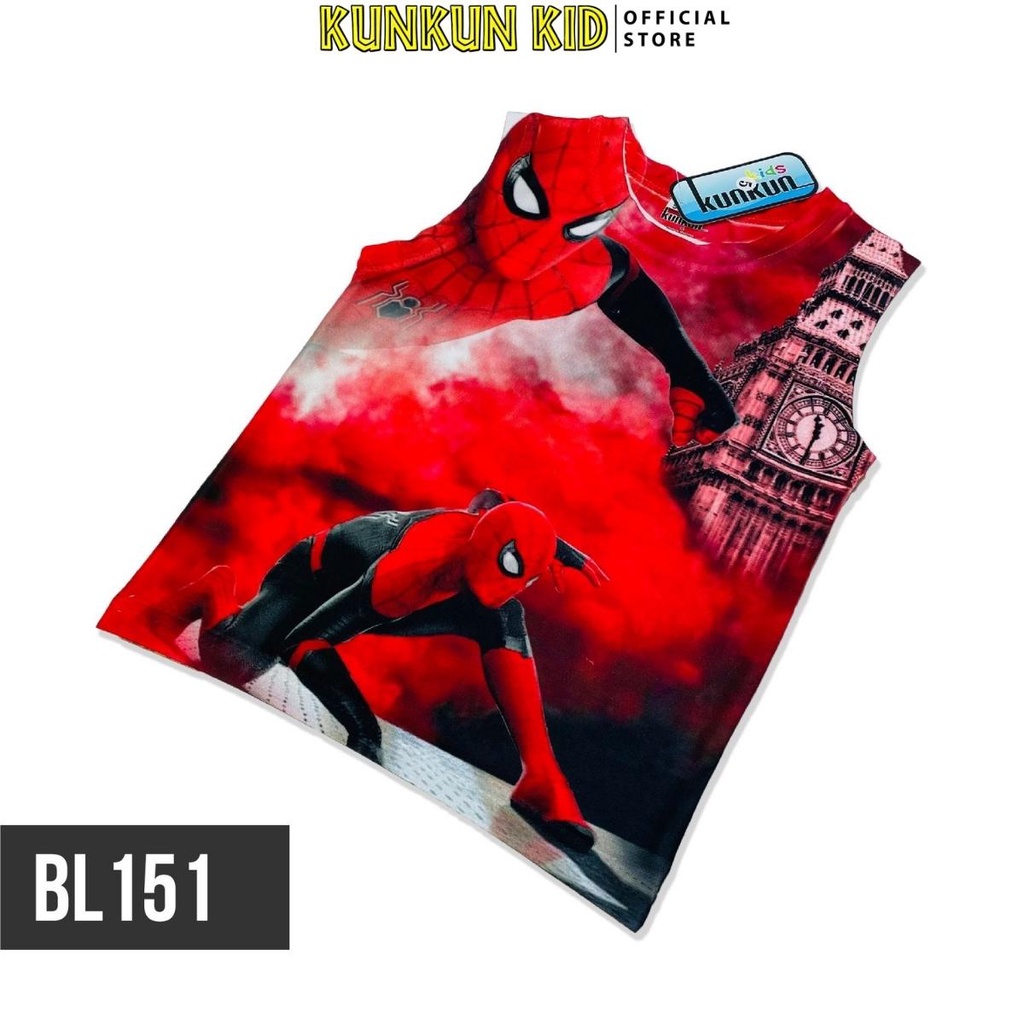 Bộ ba lỗ bé trai in hình người nhện spiderman thun lạnh KunKun Kid BL151 size đại từ 10kg - 40kg cao cấp