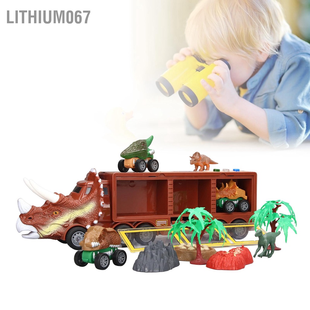 Lithium067 Xe tải container khủng long cho trẻ em chở hàng vận chuyển đồ chơi có âm thanh ánh sáng bé trai gái