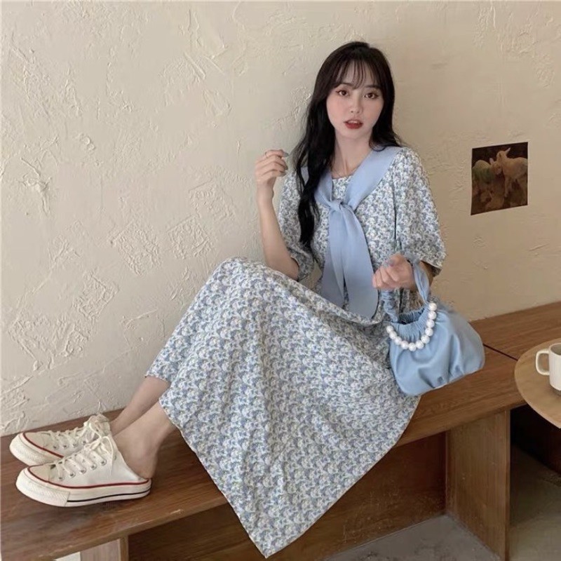 Váy hoa nhí thắt nơ sườn không kèm khăn Ulzzang style 🌸 Hàng Quảng Châu