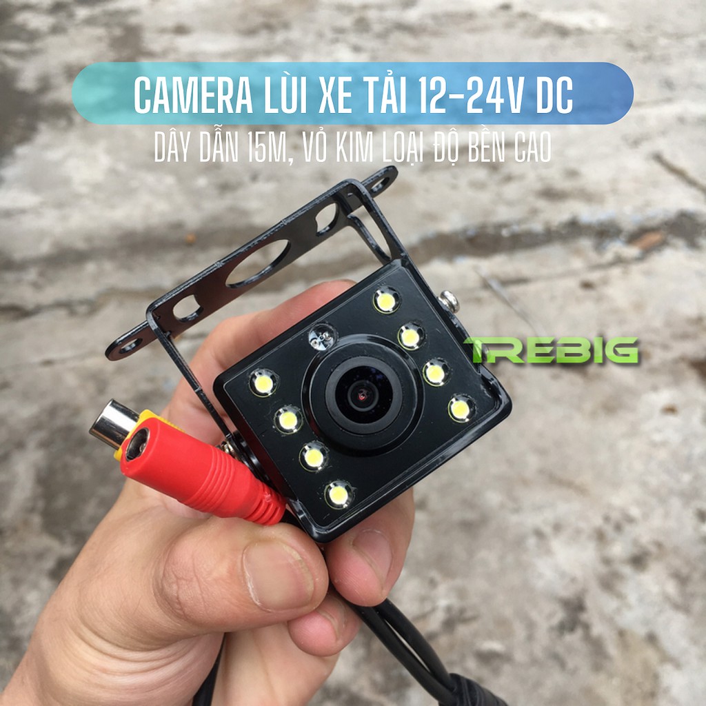 Camera lùi xe tải 12-24V DC, vỏ kim loại sơn tĩnh điện cao cấp, camera lùi ô tô có 8 đèn trợ sáng 1 đèn hồng ngoại