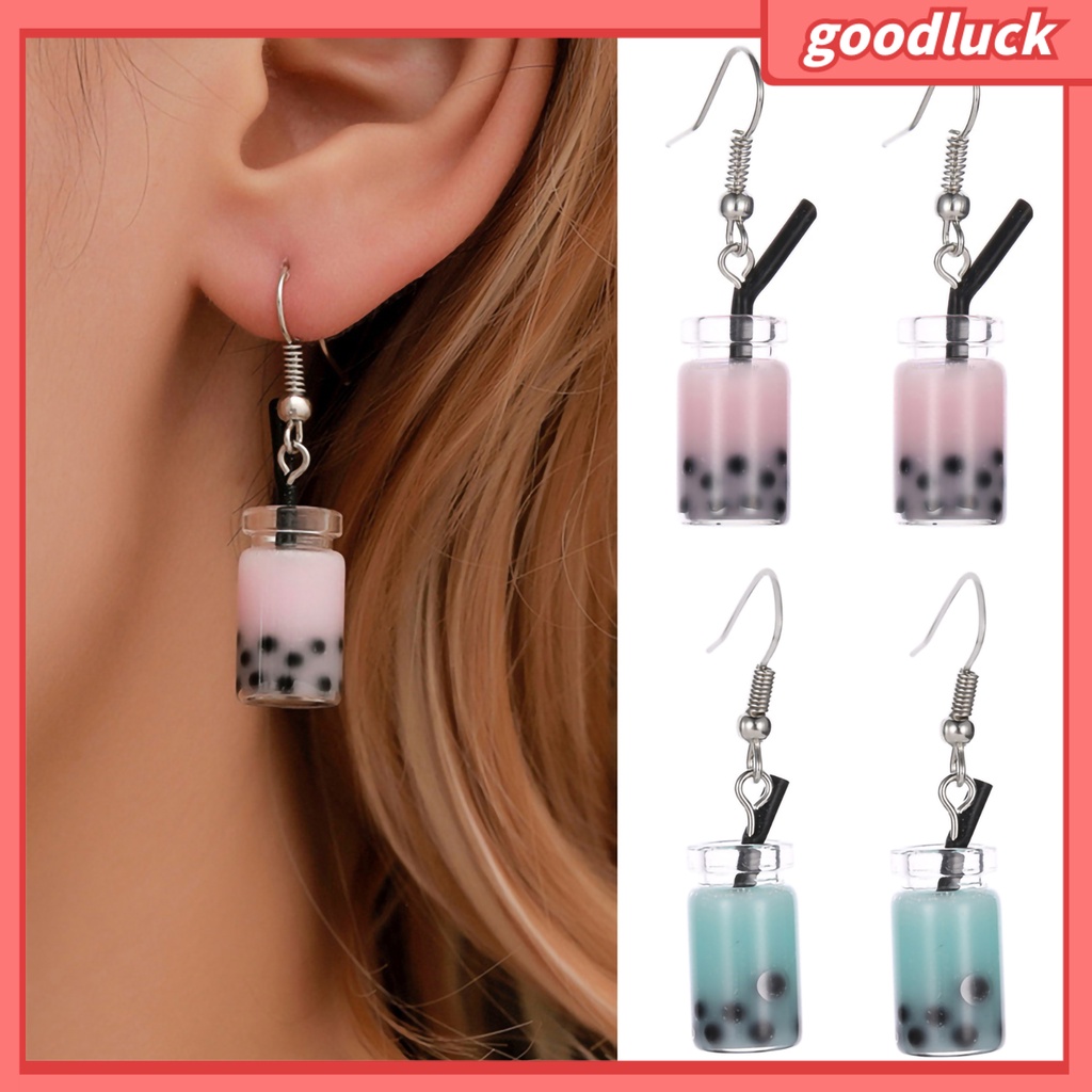 ps/Fashion Women Bubble Tea Drink Dangle Long Ear Hooks Earrings Jewelry Decor