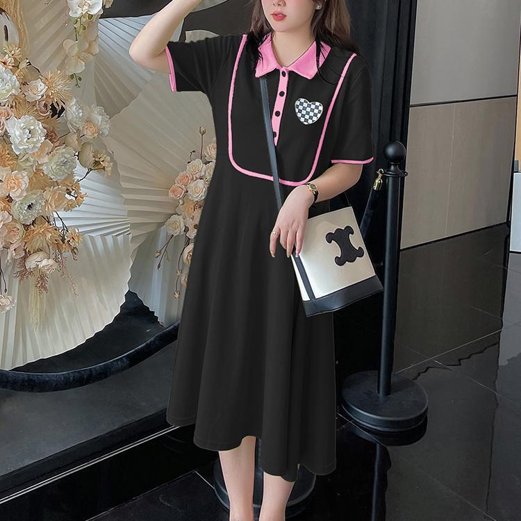 Dress 4XL Big size contrast sports wind plus size 150kg fat polo collar age slim dresses