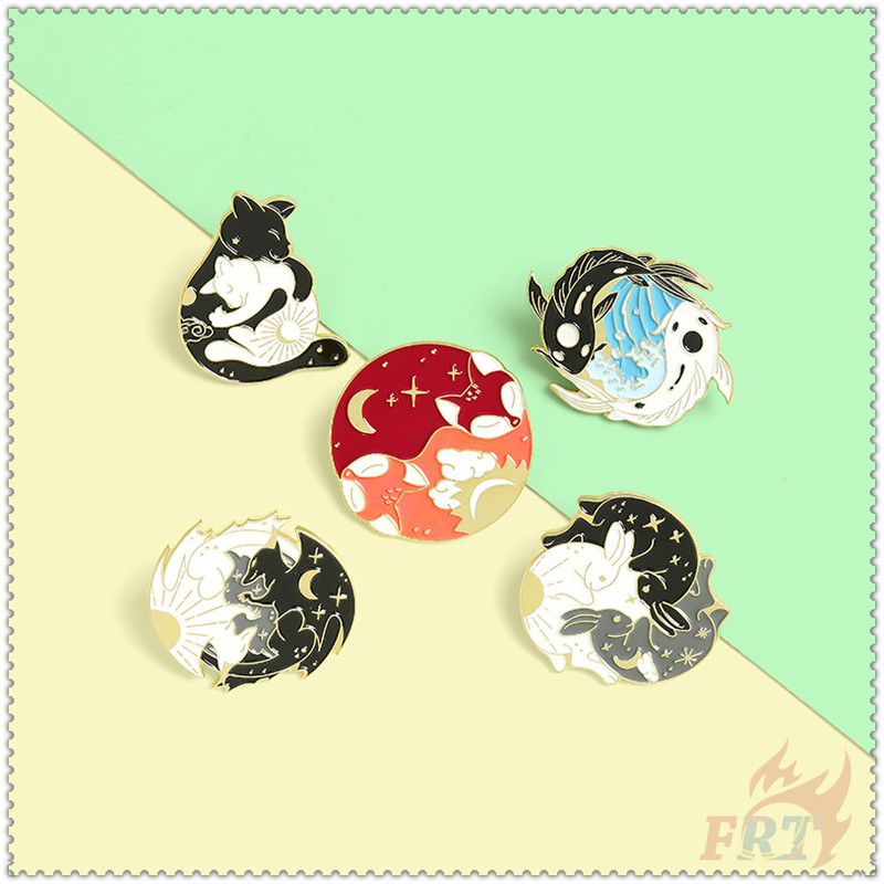 ★ Eight Diagrams - Yin and Yang Brooches ★ 1Pc Fox / Fish / Rabbit / Cat / Dragon Fashion Doodle Enamel Pins Backpack Button Badge Brooch