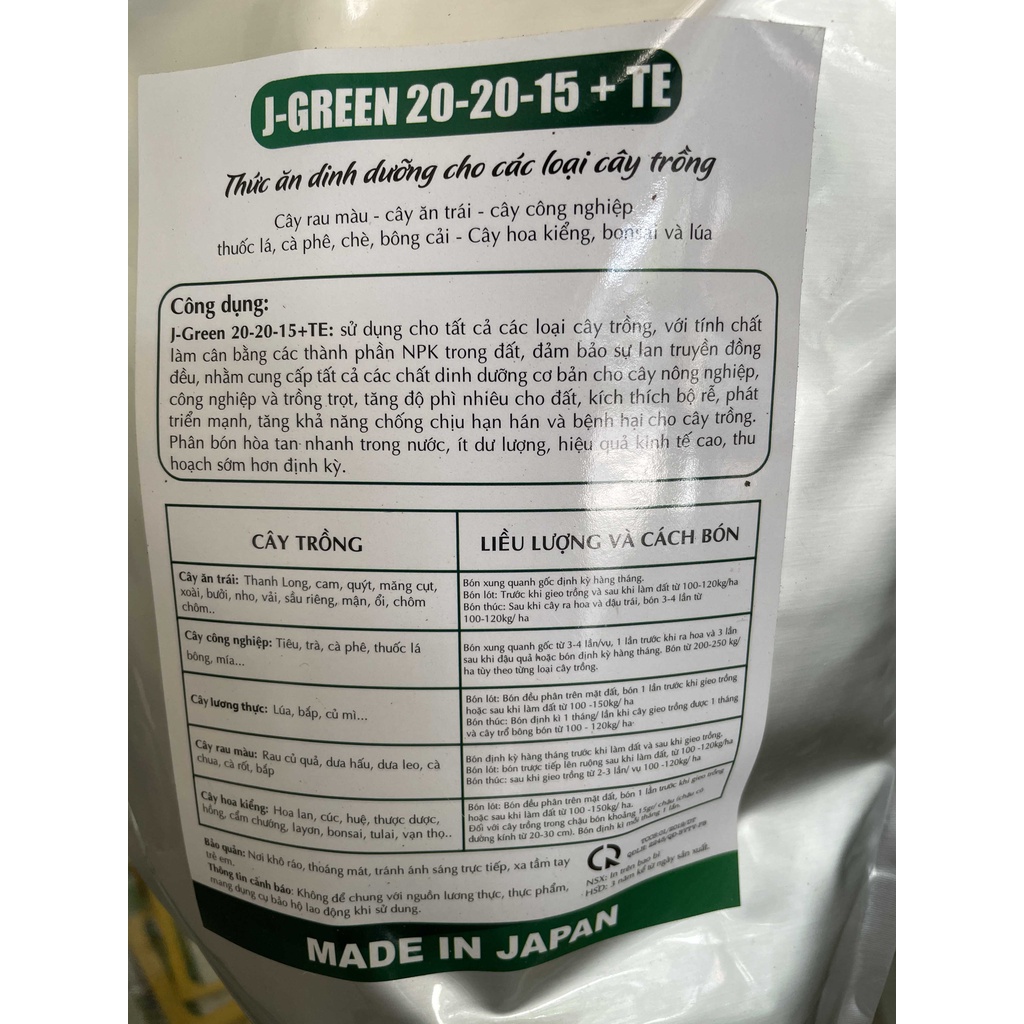 1 Kg phân NPK Nhật 20-20-15 +TE thế hệ mới chuyên dùng cho cây cảnh, rau, hoa kiểng có bổ sung vi lượng - hiệu J-GREE