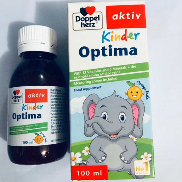 Doppelherz Kinder Multi Syrup - Optima 100ml Khỏe như voi, bớt ốm còi (Magnesium Vitamin TH,L-Lysine,Folic acid,ZinC,D3)