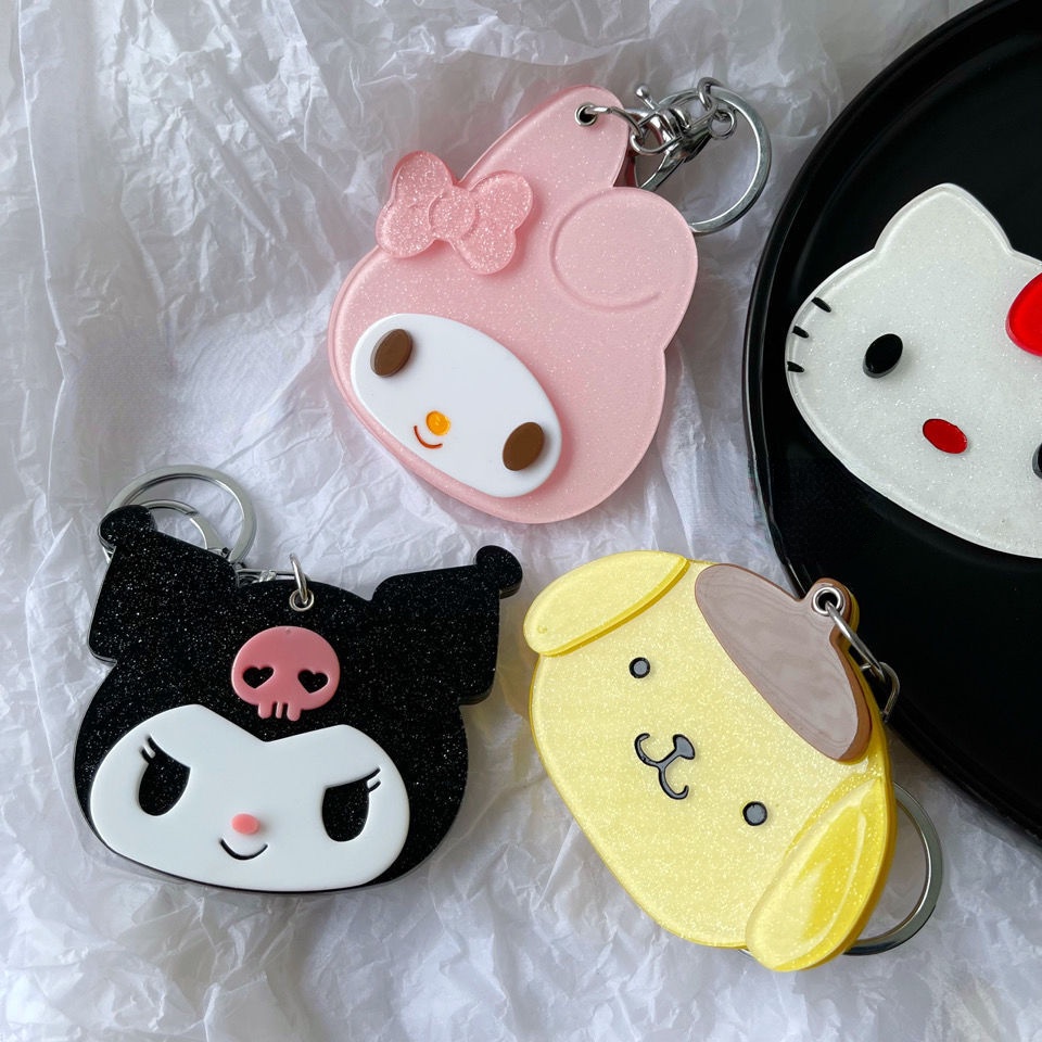 Cartoon Slider Three-dimensional Portable Mirror Girl New Cartoon Key Ring Ins Wind Melody Yugui Dog Mirror Student Portable Cute Small Round Mirror