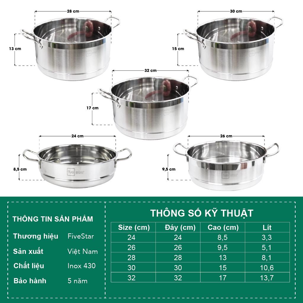 Xửng hấp cao cấp Fivestar standard không nắp tặng 1 muỗng canh