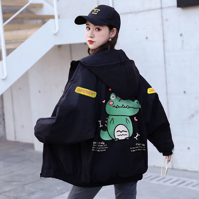 Áo Hoodie CÓ KHÓA KÉO 💖 Áo khoác DÙ nam nữ Unisex CÁ SẤU CÓ NÓN dáng rộng ulzzang Siêu Xinh CHỐNG NẮNG - DƯỚI 70KG