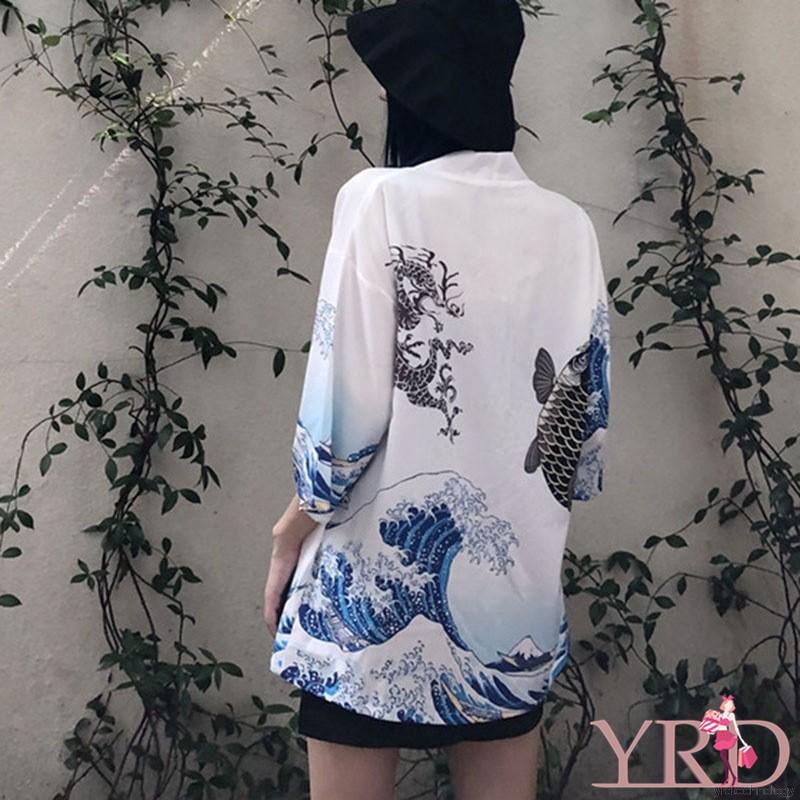 Áo khoác kimono phong cách Harajuku họa tiết độc đáo thời trang cho nữ