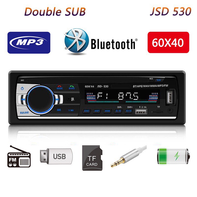 Đầu phát nhạc MP3 FM Radio 12V bluetooth V2.0 JSD 520 12 chân 1 din dành cho xe hơi loa bluetooth