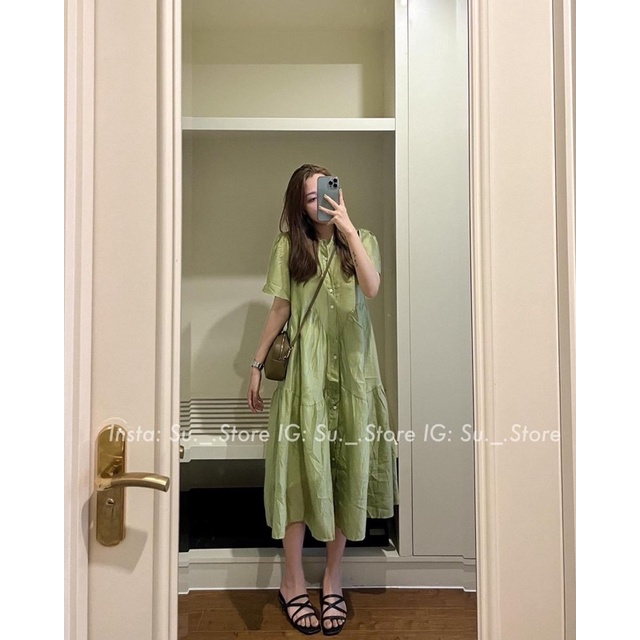 [Ảnh thật/Video]Đầm voan tơ Little kèm hai dây mặc trong hàng đẹp thiết kế cúc ngực tiểu thư Đầm maxi dámg dài đi biển