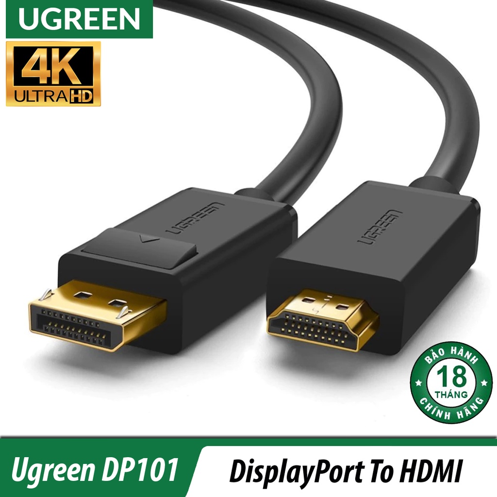 Cáp DisplayPort Chuyển Đổi HDMI Cao Cấp | UGREEN DP101 Chính Hãng | Hỗ Trợ Độ Phân Giải Sắc Nét UltraHD 4K@30Hz