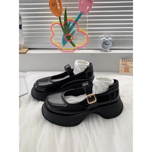 Giày búp bê có đế cao tiểu thư mũi vuông Mary Jane Yannie Lolita