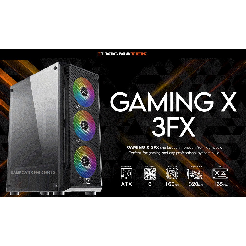 Vỏ case PC Gaming X: ATX, kính cường lực, tặng 3 fan aRGB