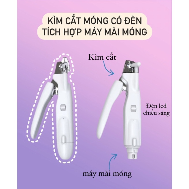 [Có sẵn]Kìm cắt móng tích hợp máy mài móng có đèn LED cho thú cưng