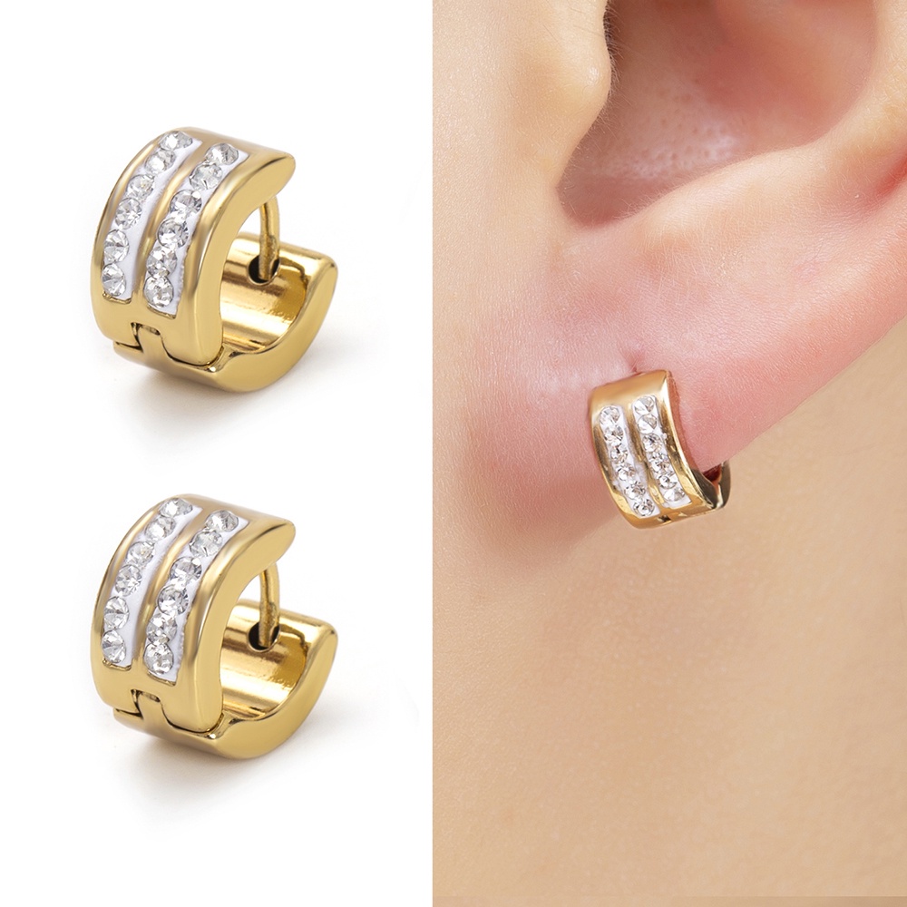 Bông Tai Mạ Vàng 18K Đính Đá 9mm Thời Trang Dành Cho Nam Và Nữ