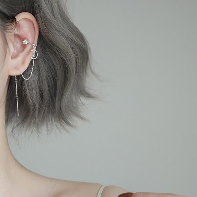 (077) Kẹp Vành Tai Rủ Sợi Hình Vầng Trăng Khuyết Đính Đá