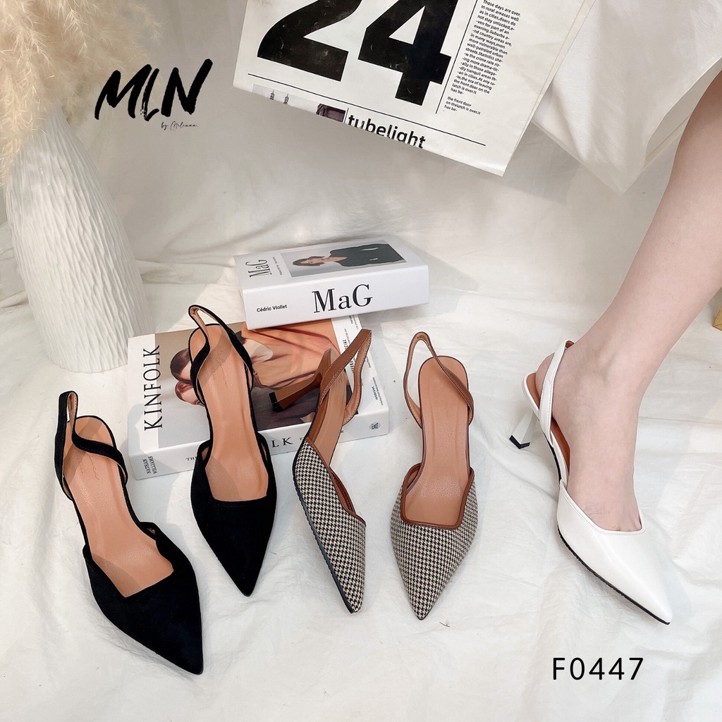 [Mã 253FASHIONSALE giảm 12% đơn 99K] GIÀY CAO GÓT SLINGBACK NỮ GÓT NHỌN 5P BÍT MŨI NHỌN TRƠN F0447