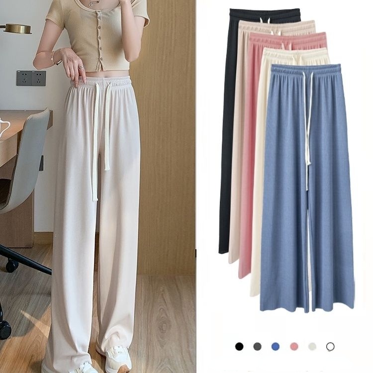 Quần Dài Lưng Cao Dáng Rộng Vải Lụa Lạnh Mỏng Thời Trang Mùa Hè Mới 2022 Cho Nữ