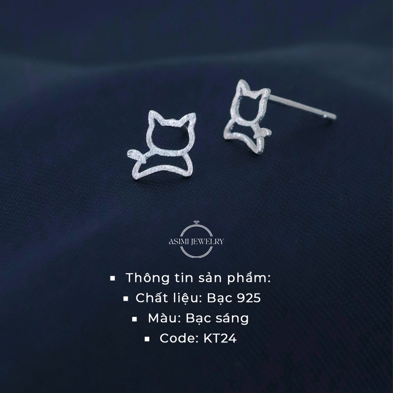Đôi khuyên tai bạc nữ mèo con cute Asimi, bông tai bạc Ý S925 thú cưng đơn giản Little Cat KT24
